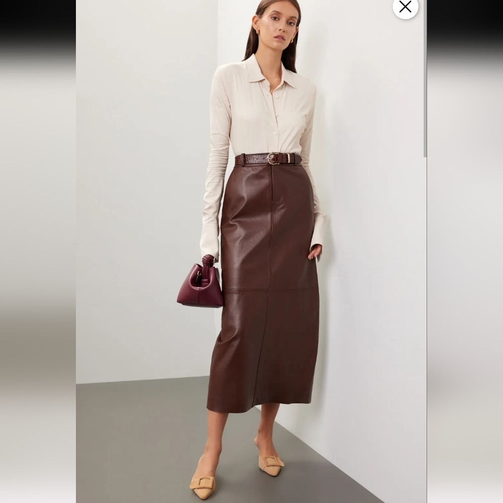 Veda Brown Leather Maxi Skirt Size 6